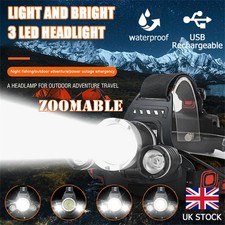 4PACK LED Head Torch Motion Sensor USB Rechargeable Head Band Lamp Work Light UK