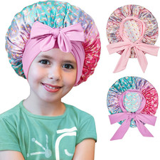 2 PCS Kids Bonnets for Girls, Silk Bonnet for Kids, Satin Bonnet for Sleeping, B