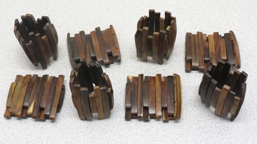 Set of 8 Dark Wood Wooden Napkin Rings Unique Stretch Flexible