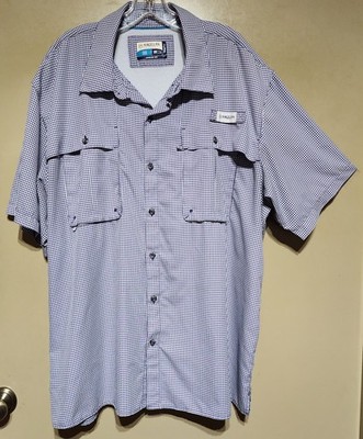 Men's Magellan Outdoors Vented S/S Fishing Shirt 2XL Purple/White 2 Pockets EUC