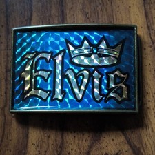 Elvis Presley Blue Enamel Belt Buckle with Elvis & Crown Design