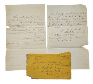 1874 antique MAINE MARRIAGE INTENTION Plantation No.14 SETH GRAY to FANNIE FROST