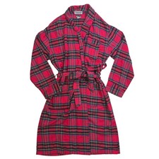 VTG 1960's St. Moritz Robe Small Red Plaid Cotton Flannel Tartan Belted Romania