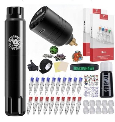 Dragonhawk Wireless Tattoo Kit, S12 Rotary Tattoo Pen Machine Gun Beginner Play