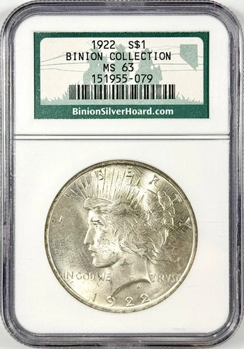 1922 $1 SILVER PEACE DOLLAR BINION COLLECTION NGC MS63