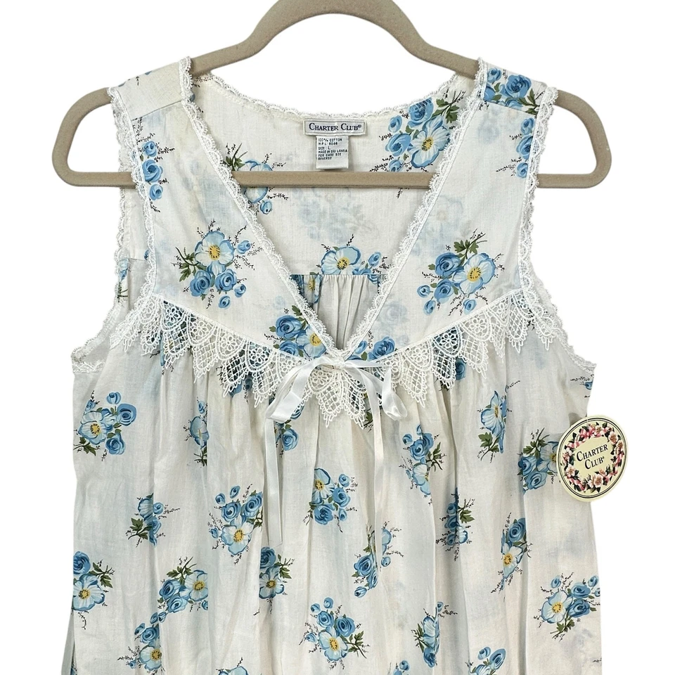 Camisola Charter Club feminina grande floral sem mangas bolsos de renda - Imagem 2 de 4