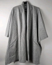 Eileen Fisher Wool Blend Poncho Cape Gray M/L Open Front