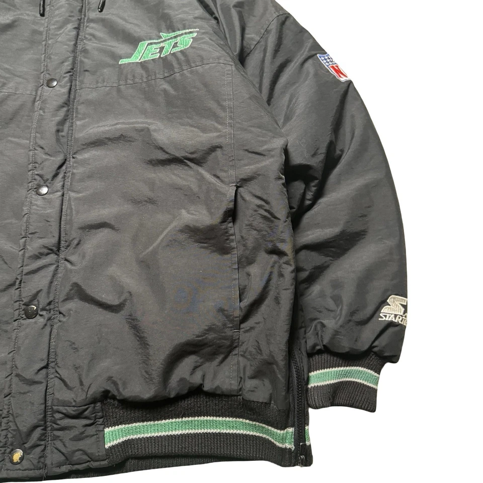 Chaqueta acolchada vintage Starter NFL New York Jets cremallera completa negra verde L Foto 2 de 4