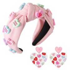 Light Pink Valentines Day Headband Candy Heart Letter Knotted Hairband
