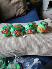 Set of 4 TY Beanie Babies Teeny Teenage Mutant Ninja Turtles Donatello Rafael...