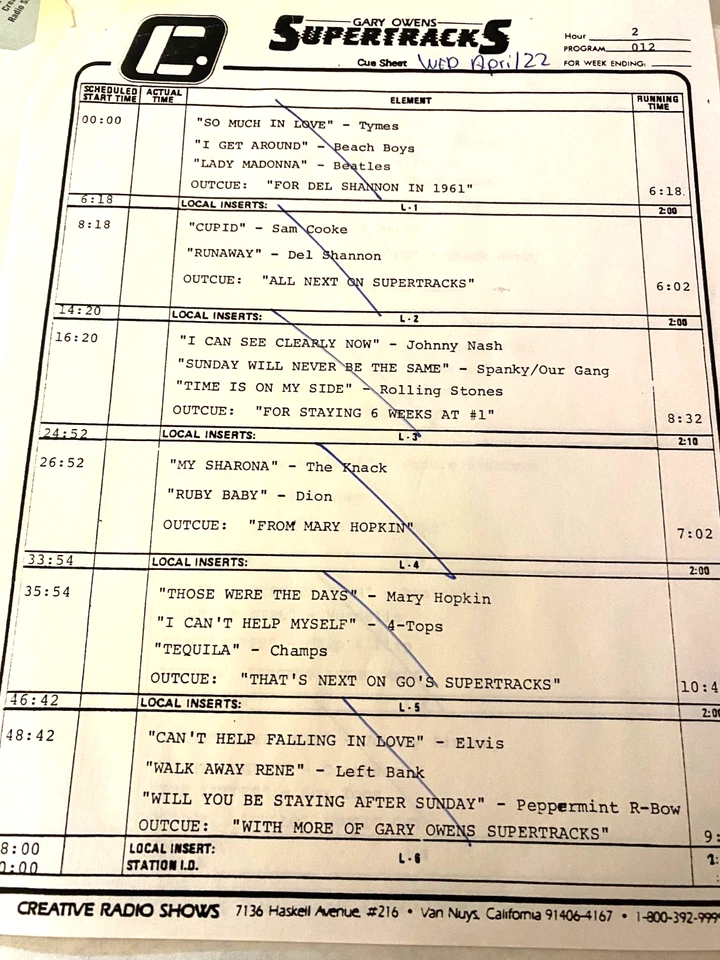 #012 LAUGH-IN'S GARY OWENS HOSTS 3 HR SUPERTRACKS 50's-70's; FEATURES/INTERVIEWS - Image 2 of 3