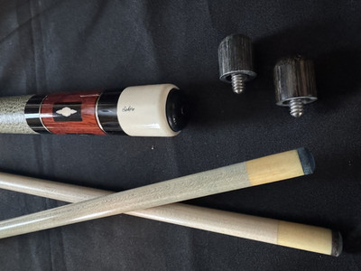 Bob Runde for Schon Early 1990s R12 cue Ebony Cocobola 8 Ivory diamond inlays