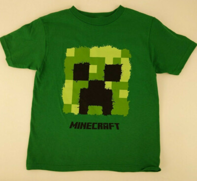 Minecraft Creeper Paint Splat Boys T-shirt Size XS 4-5 Green 100% Cotton