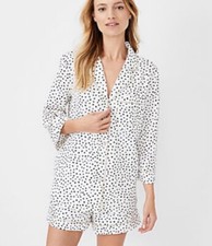 Ann Taylor NWT Spotted Traditional Pajama SET in Winter White - Size Large