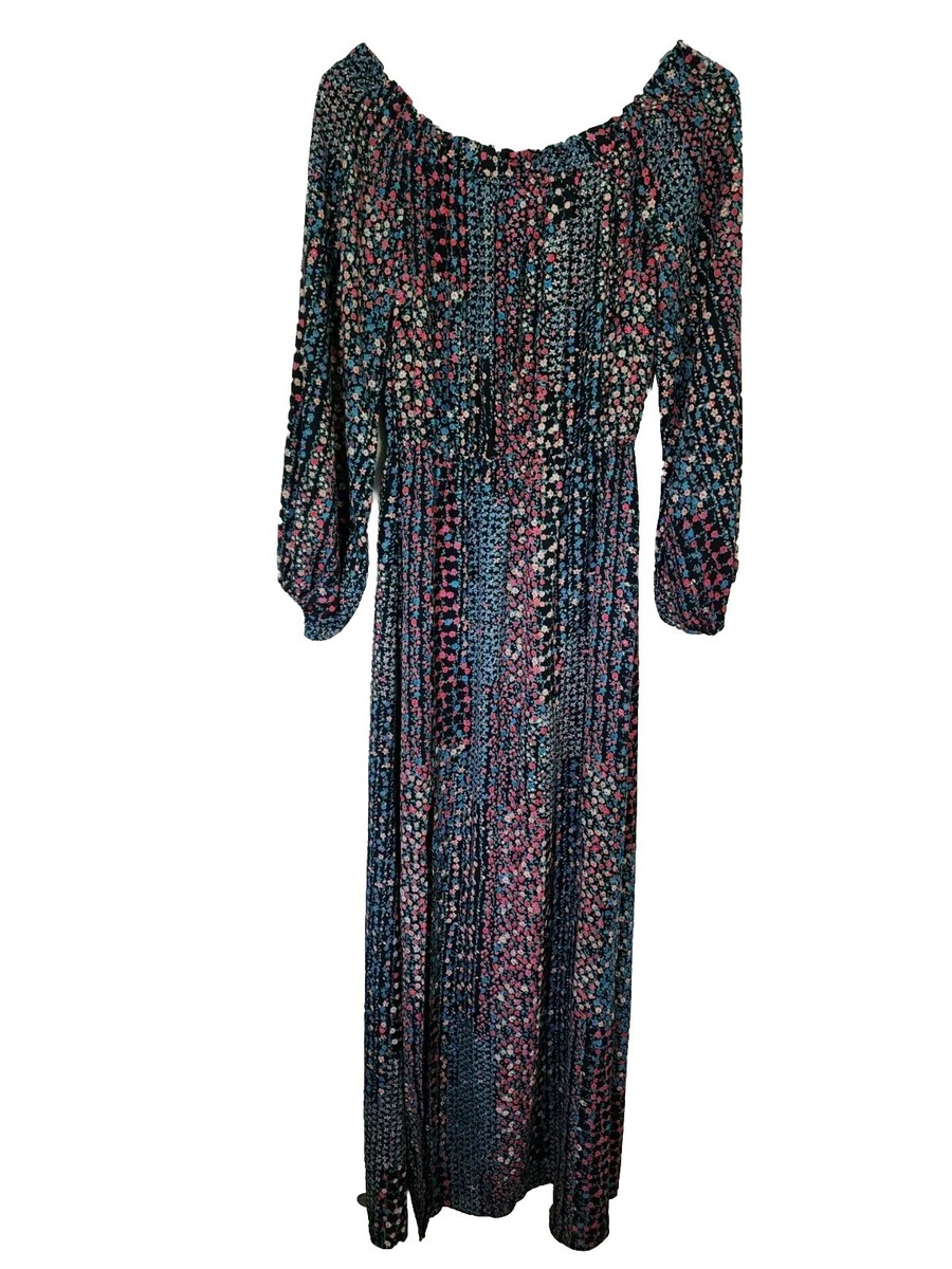 Buddy Love Size Small Maxi Dress Black Floral Front Slit Long Sleeve Lined  | eBay