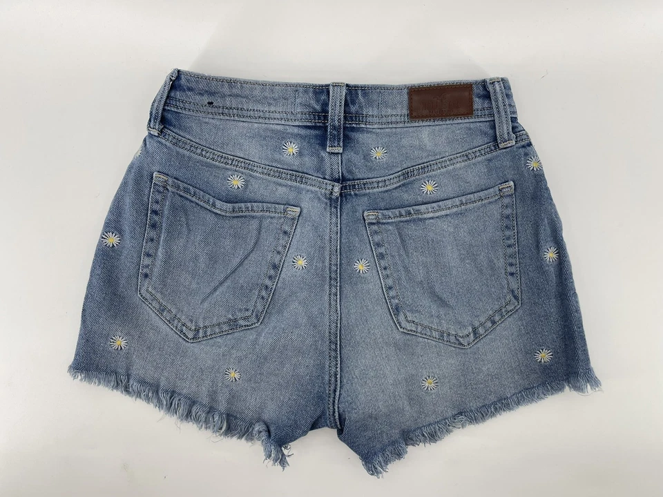 Pantalones Cortos Hollister High Rise Mamá Jean Elastizados Talla 0 W24 Azul Botón Mosca Flores Foto 2 de 4