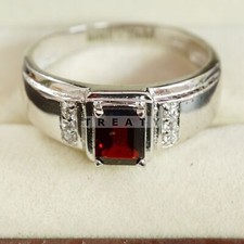 Garnet Emerald Cut Gemstone With 925 Sterling Silver Ring For Men's B749