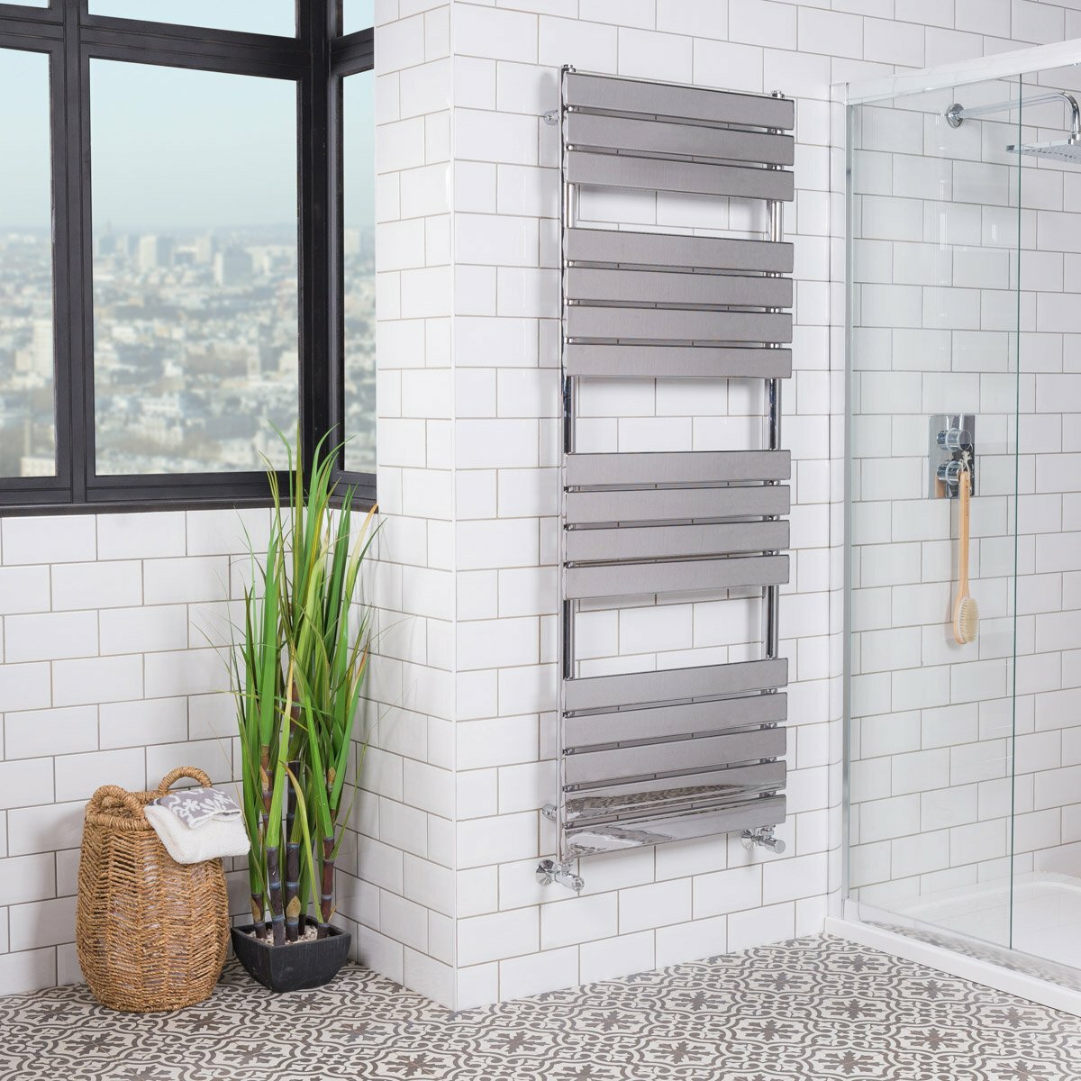 Minimalist Bathroom Flat Panel Heated Towel Rail Radiator Rad 1600x600mm Chrome