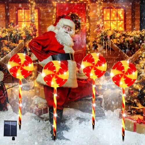 Solar Christmas Lights Outdoor,70CM Candy Christmas Lollipop Lights