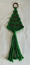 Vintage Macrame Christmas Tree Wall Hanging Boho MCM Red Beads 29 in Long
