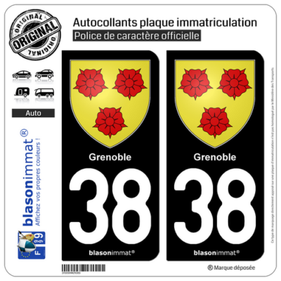 Lot De 4 Autocollants Plaque D'immatriculation Voiture 38 Auvergne Rhône Alpes Version Bis & F
