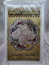Songbirds Table Mat Felted Wool Fusible Applique Pattern 16" Scalloped Round 