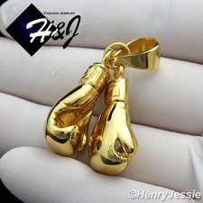 MEN's Stainless Steel Gold Plated 3D Double Boxing Glove Charm Pendant GP87
