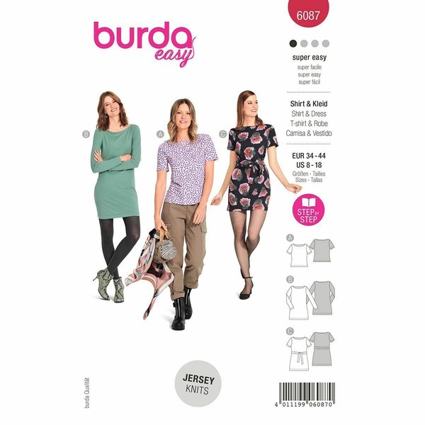 Burda 6087 Kleid & T Shirt Damen NäHmuster GrößEn 8-18 Fertigkeit: Super Einfach-image