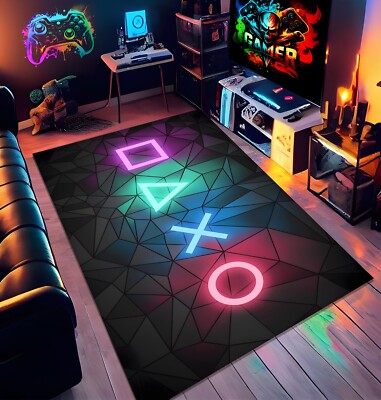 Gamer Rug, Gaming Room Rug, Neon Look Rug, Shining Rug, E-Sports Rug, Neon Rug,
