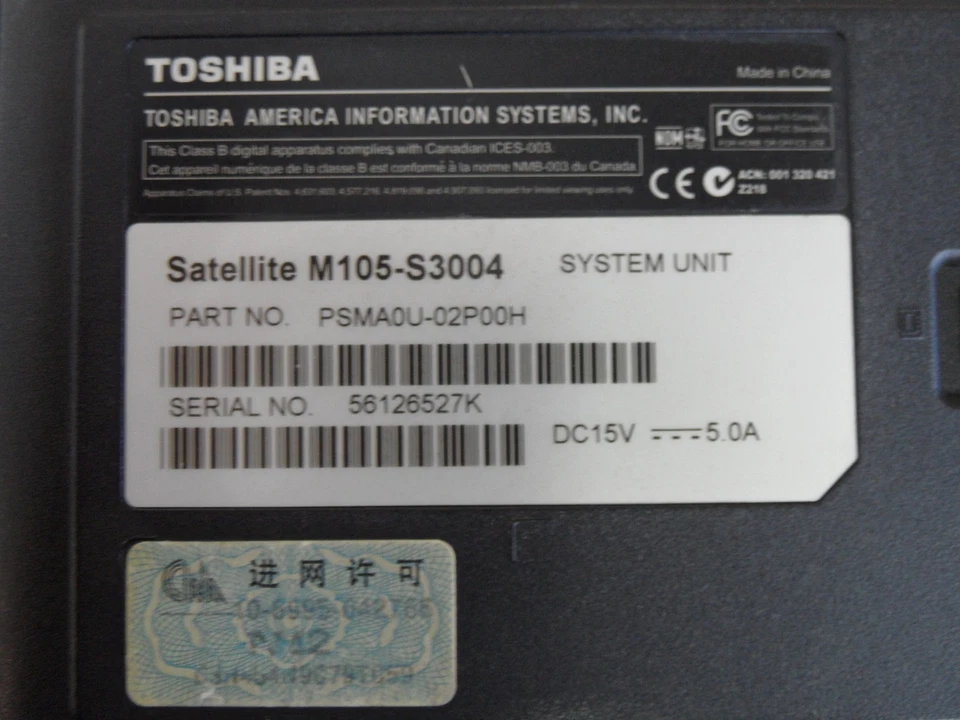 Portátil Toshiba Satellite M105 piezas M105-S3004 sin disco duro Foto 3 de 4