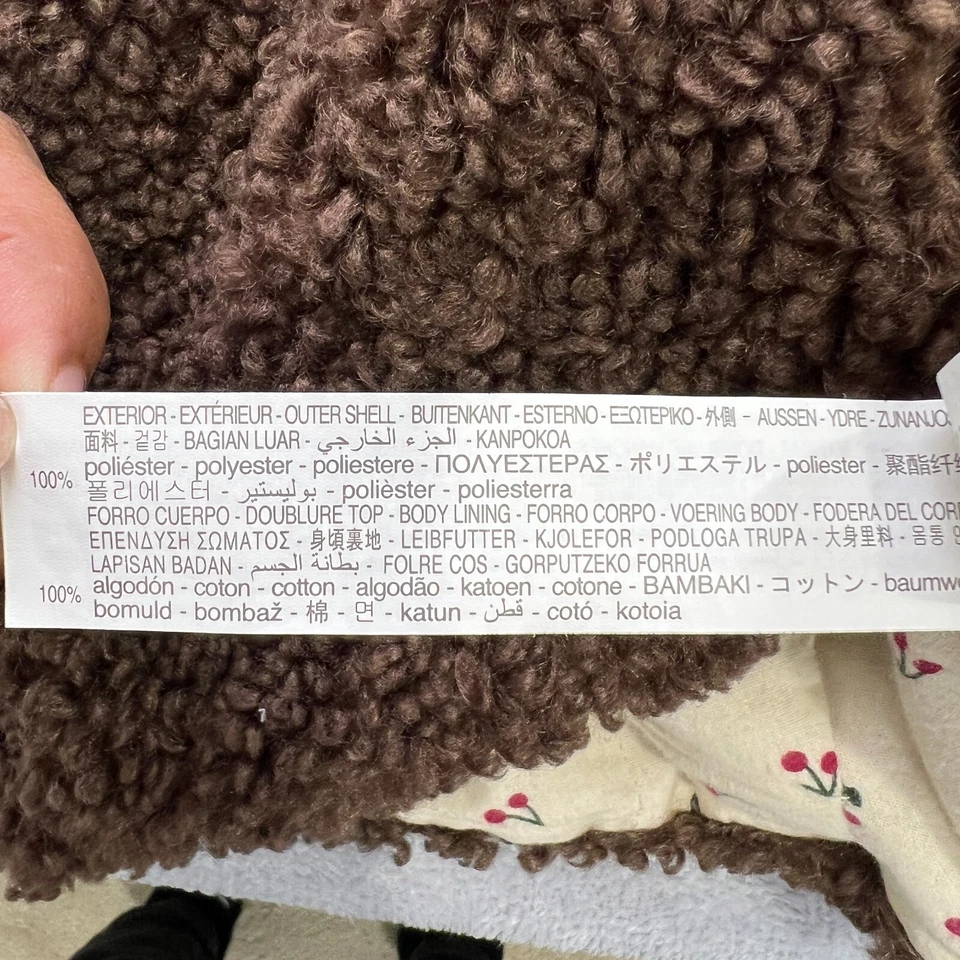 Zara Baby девочек 4-5 лет шоколадный букле искусственного меха пальто вишневый принт с подкладкой уютный - Изображение 4 из 4