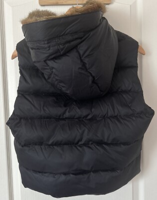 ★OLD GAP★down vest★size S Gap Womens Short Puffer Down Vest Black Zip Detachable Hood Faux