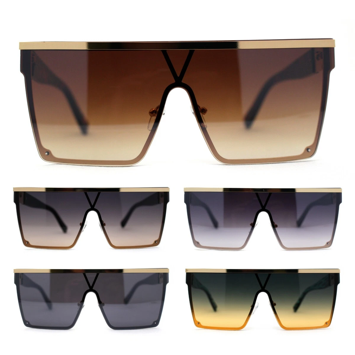 Elegant Flat Top Rimless Oversize Mobster Minimal Sunglasses eBay