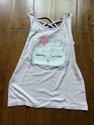 LN Girls Children's Place White Pink Sequence Kitty Cat Tank Skort