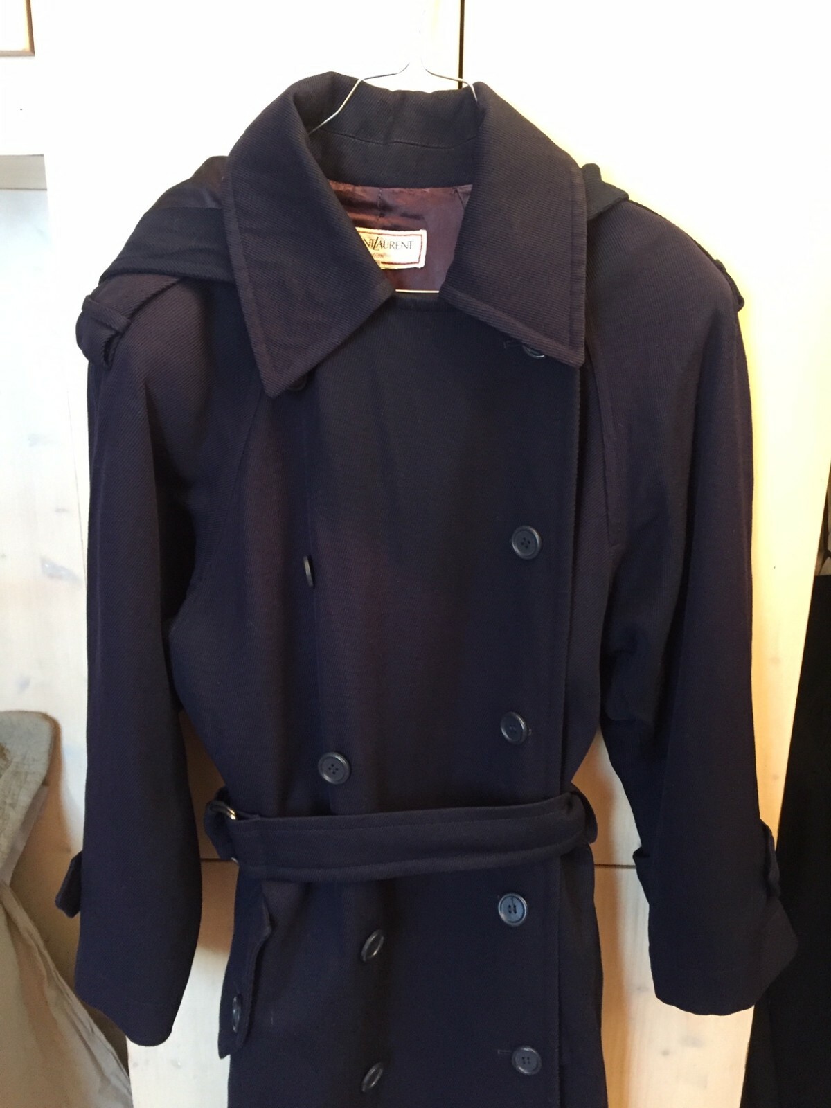 YVES SAINT LAURENT YSL VARIATION LUSSO COAT HOOD CAPOTTO DARK BLU LANA 42 FR