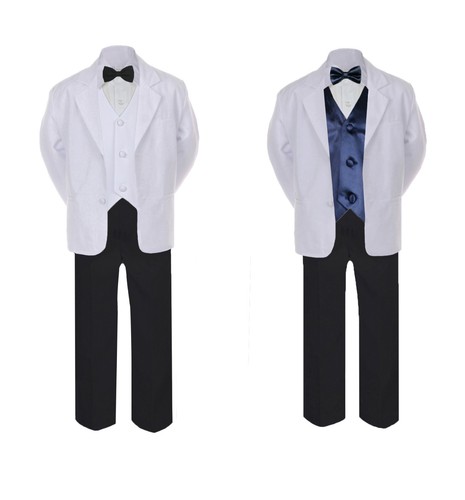 7pc Boy Formal Black & White Suit Tux Set Satin Bow Tie & Vest Baby Toddler Sm-7 - Picture 17 of 25