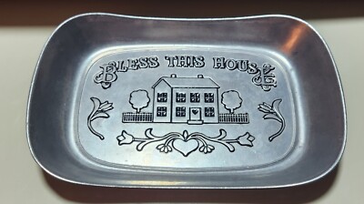 WILTON ARMETALE PEWTER ''BLESS THIS HOUSE''  9-1/4'' Metal BREAD TRAY Serving Dish 