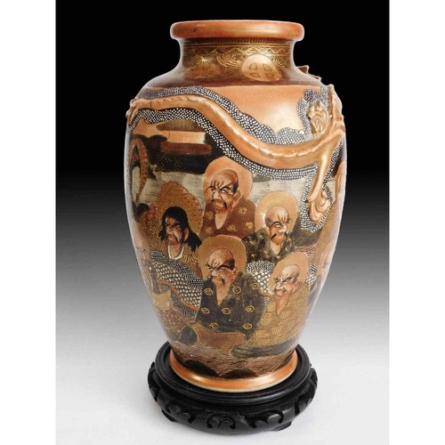 "Antike japanische Meiji-Periode Drache Rakan Satsuma Vase 12""H - Bild 3 von 9