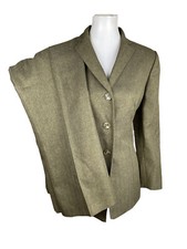 Le Suit Women Polyester Pant Suit Size 10P Green Notch Collar Lined 2PC