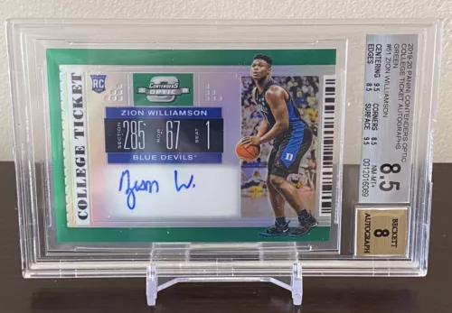 Zion Williamson 2019-20 Panini Contenders Optic DP RC Rookie Green Auto #'d 5/5