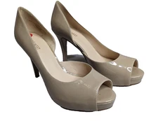 Nine West Beige Classic Peep Toe Platform Pumps Slip On High Heels Size 10