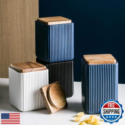 Food Storage Canister, Square Ceramic Cookie Jars Kitchen Canister with Airti - Picture 2 of 5