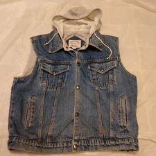 Current Seen Fashion Outerwear Vintage Denim Jean Snap Vest Hood Large 90s
