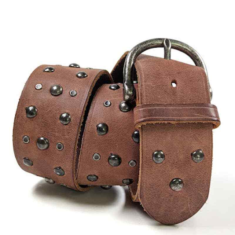 Y2K 2000s Heavy Studded Leather Belt Brown Banana Republic 