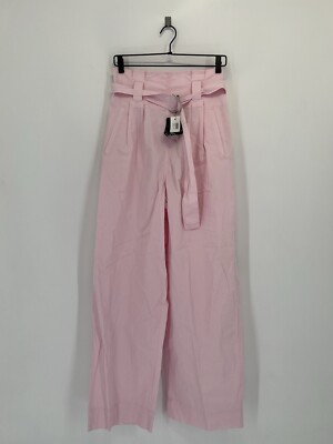 Ganni Belted Paper-bag Waist Wide Leg Ripstop Trousers In Cherry  display picture 1
