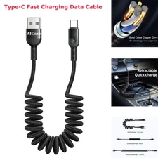 Coil Spiral LED USB Type-C Fast Charger Data Cable For Samsung S25 S24 S23 S22