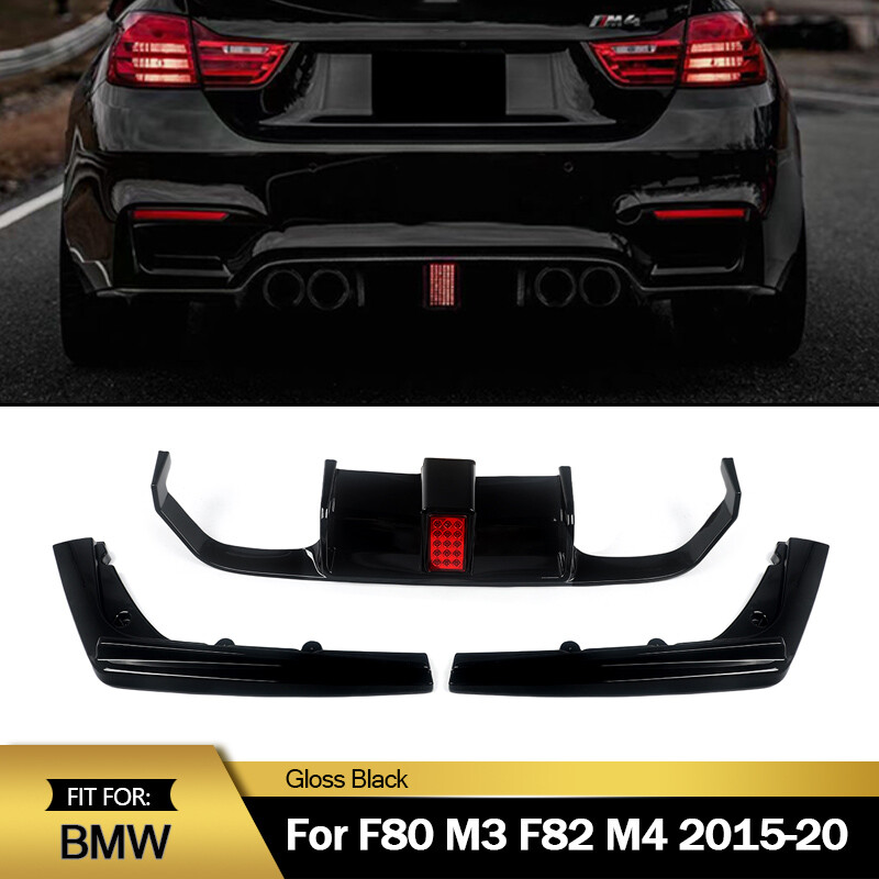 For 2015-20 BMW F80 M3 F82 F83 M4 Rear Bumper Diffuser W/LED Light