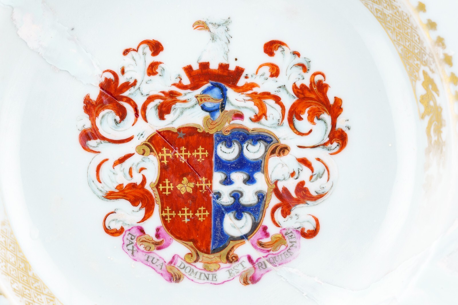 Chinese Armorial Porcelain Gilt Plate Famille Rose Qing Period 18th Century