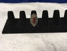 Silvertone Carnelian And Marcasite Ring - Size 10.