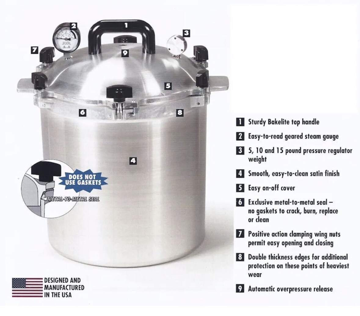 All American 921 21.5 Qt Heavy Cast Aluminum Pressure Cooker / Canner  NEW